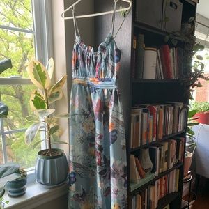 Satin blue floor length dress